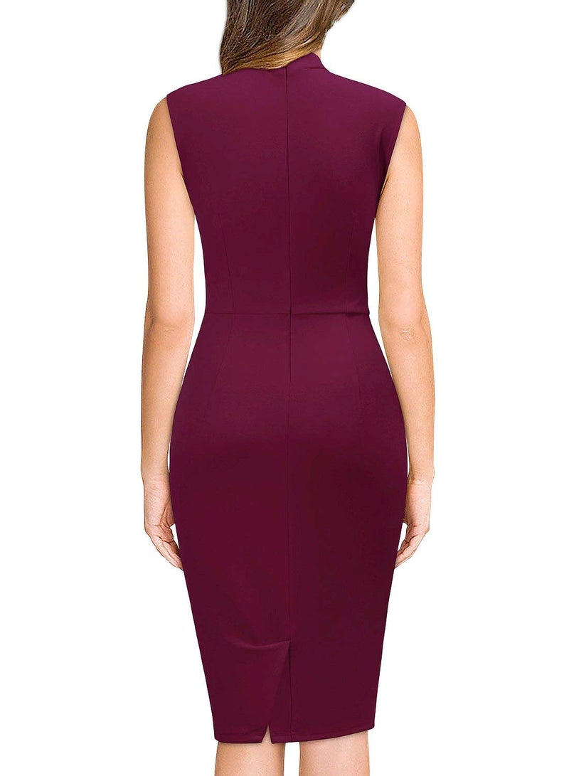 Miusol Women's Retro 1950s Style Half Collar Ruffle Cocktail Pencil Dress (Large, Burgundy) - Image 2